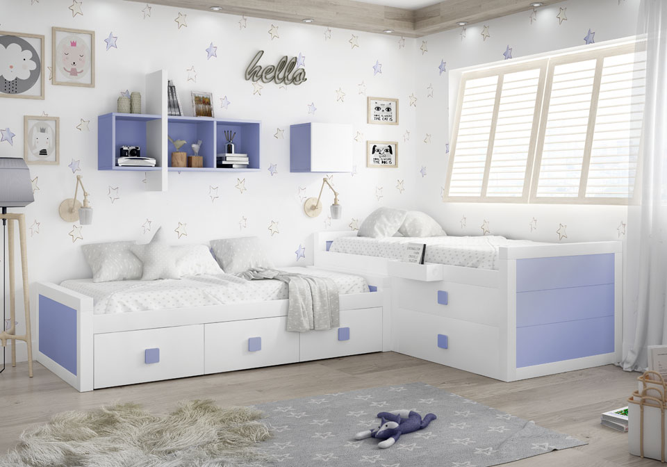 Dormitorio juvenil en L con camas nido. De Piñero y Cabrero