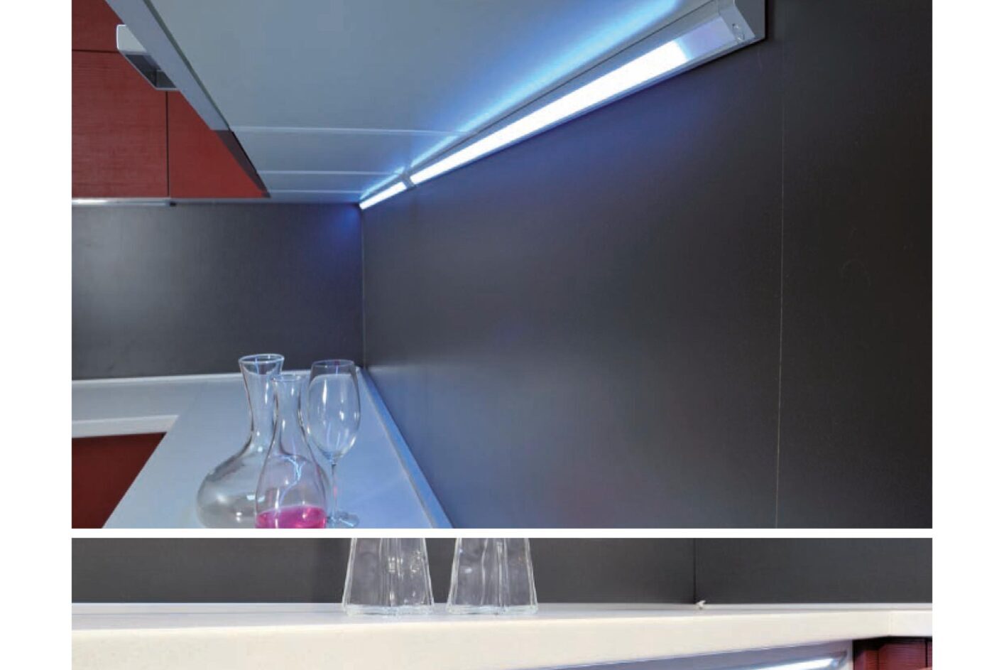 Sistema de luz para muebles de cocina con perfil de led a 45º